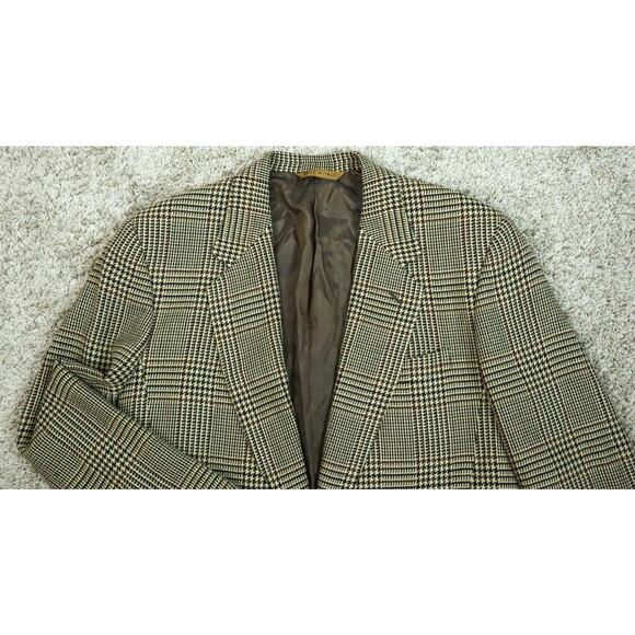Vintage Donna Karan Plaid Herringbone Blazer Wool Cashmere ITALY Mens 40 Brown - Picture 3 of 9